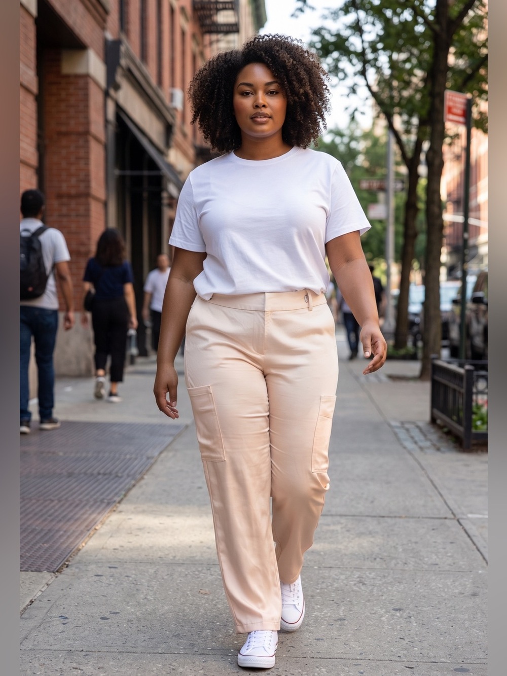 ELOQUII Women's Satin Cargo Pants, Peach, Size 18